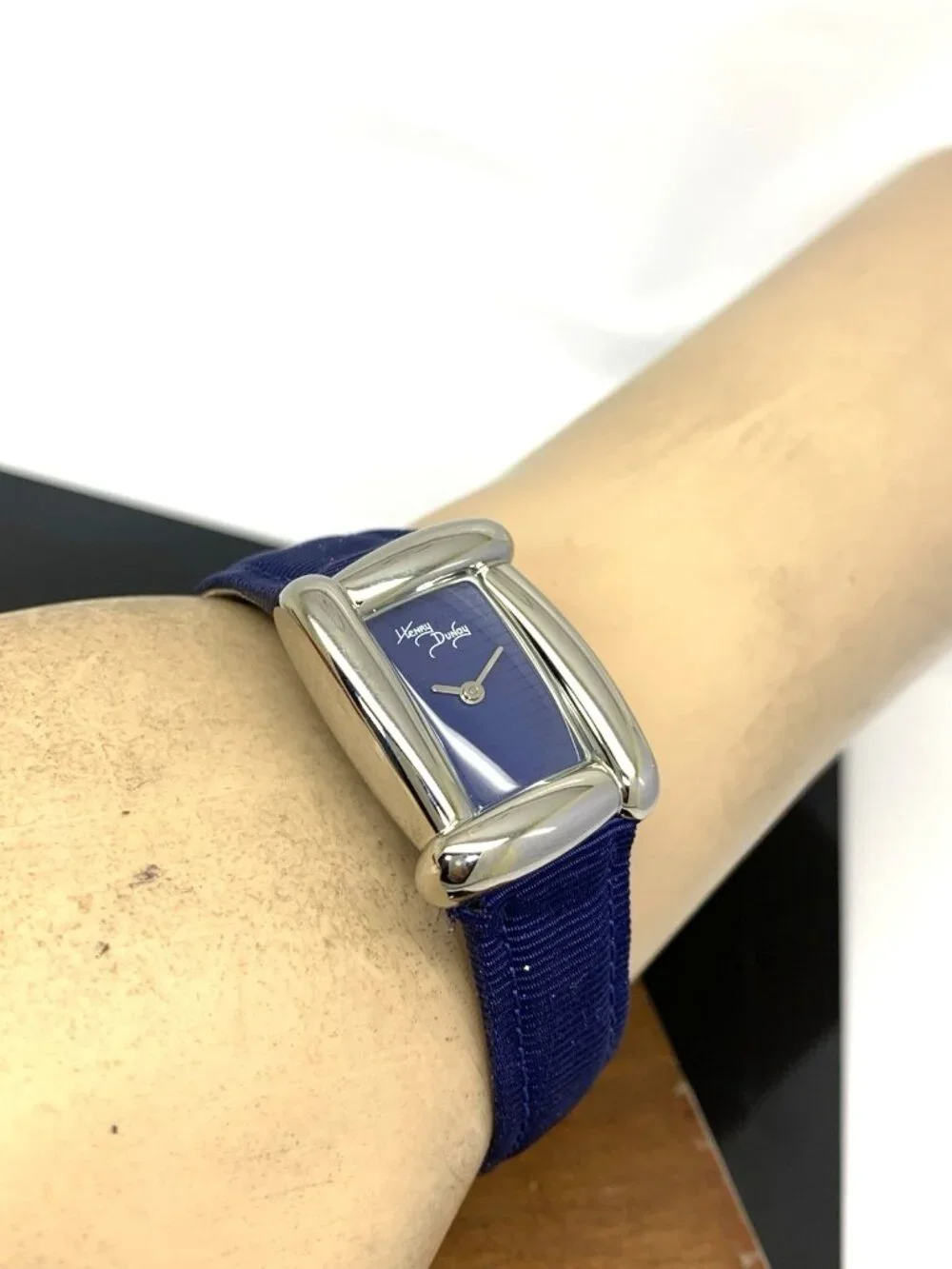 Henry Dunay Sabi Women's Watch Swiss Quartz Tank Blue Dial Leather Nylon Strap